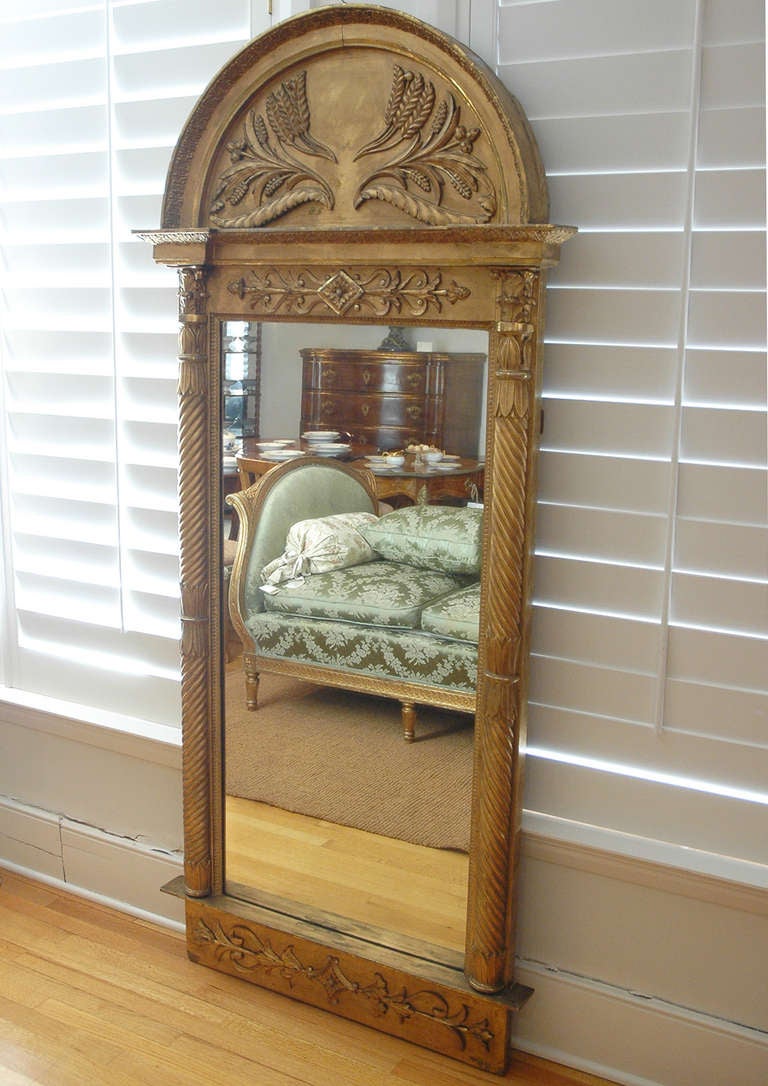 Tall Swedish Empire Mirror in Carved & Gilded Wood w/ Arched Top, c. 1825 3