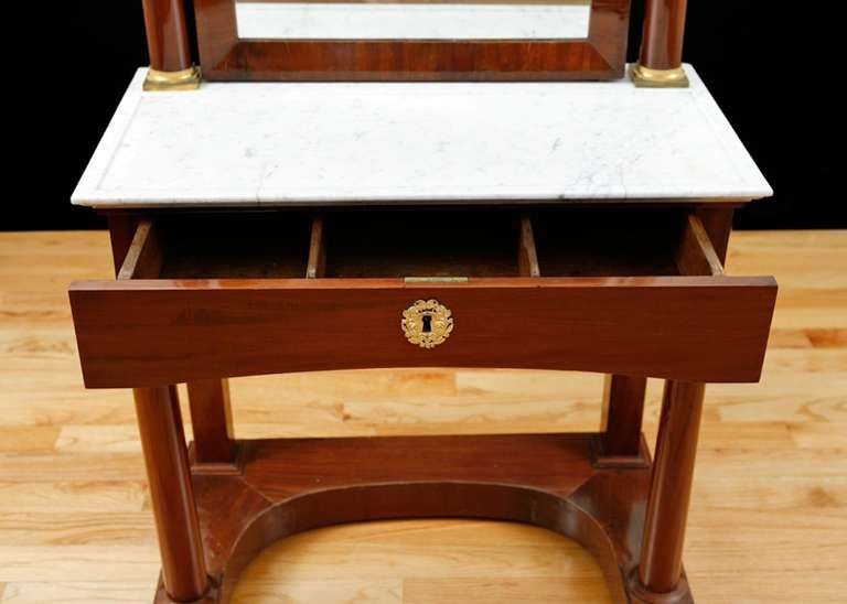 French Charles X Dressing Table w Bronze D'Ore Ormolu & White Marble, c 1820 1