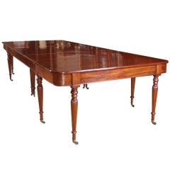 Antique Long English Regency Banquet Dining Table in Mahogany w/ 4 Leaves, c. 1820