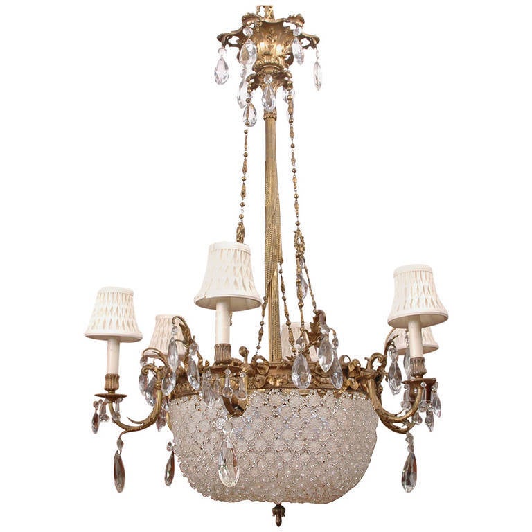 Bronze Large Baccarat Inspired Belle Époque Leaded Cut Glass and Crystal Chandelier 