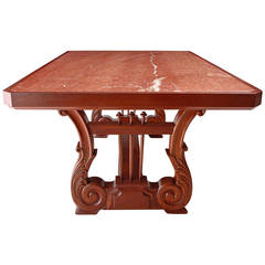Mahogany Desk with Carved Lyre Trestle Base and Inset Marble Top 10