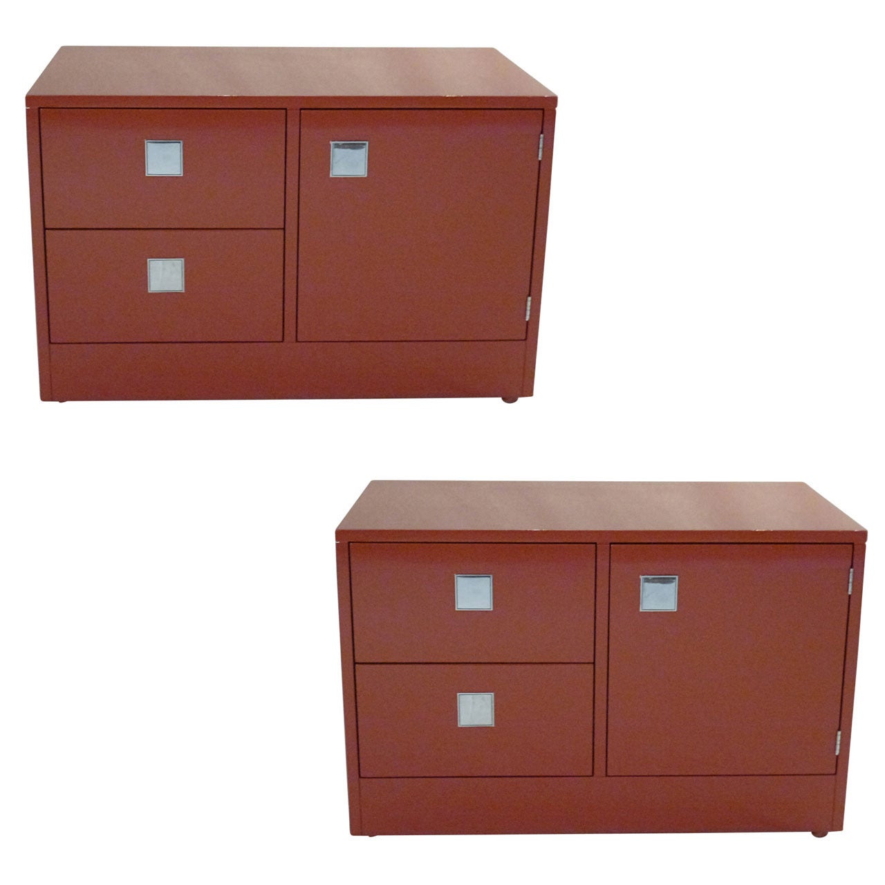 Pair Milo Baughman for Directional Rust Lacquered Low Chests For Sale