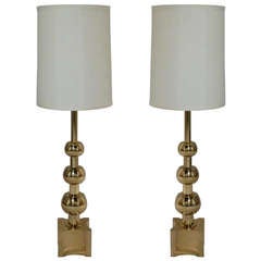 Pair of Monumental Stiffel Brass Lamps