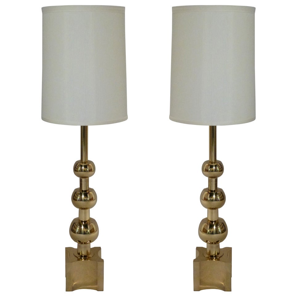 Pair of Monumental Stiffel Brass Lamps For Sale