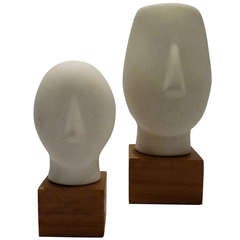 Set of Abstract White Porcelain Head Sculptures