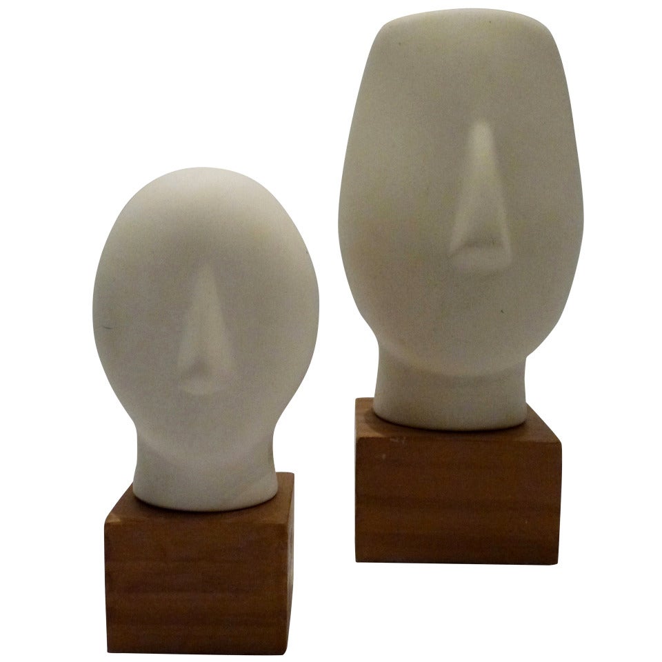 Set of Abstract White Porcelain Head Sculptures