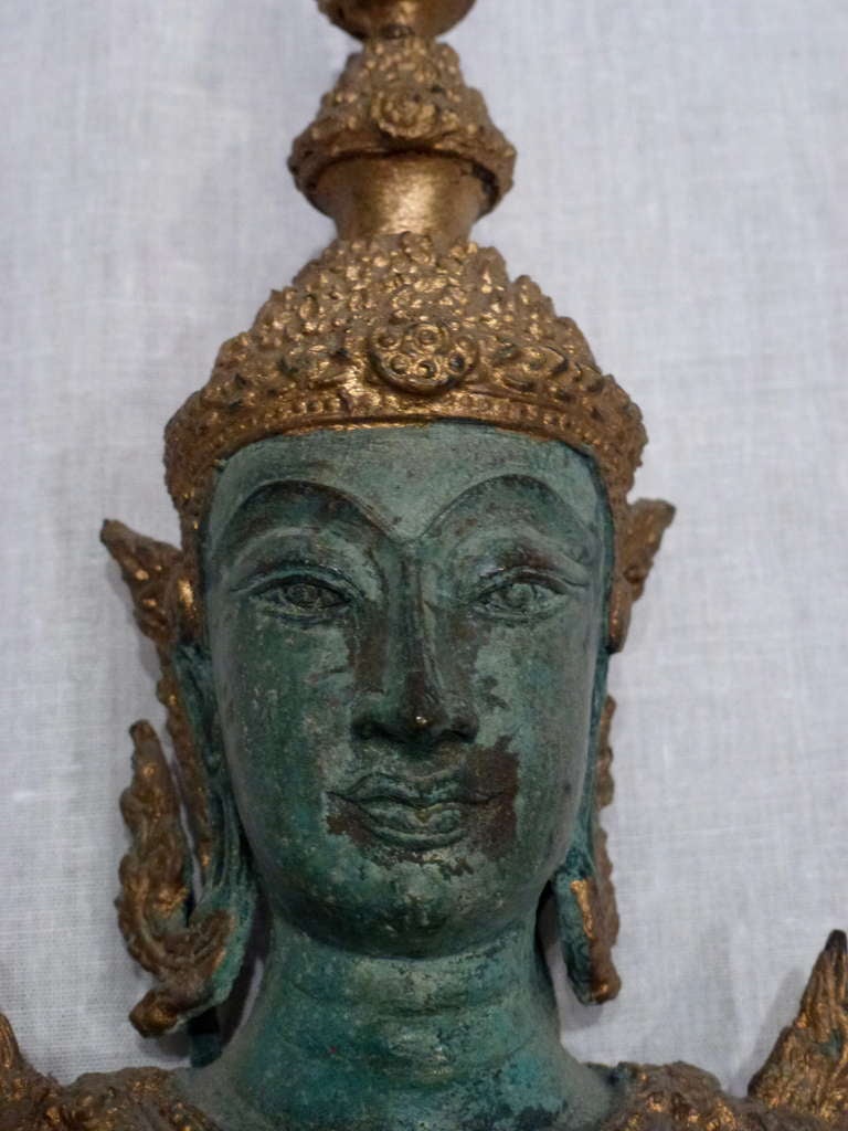 Bronze and Gold Leaf Praying Thai Buddha Sculpture For Sale 4