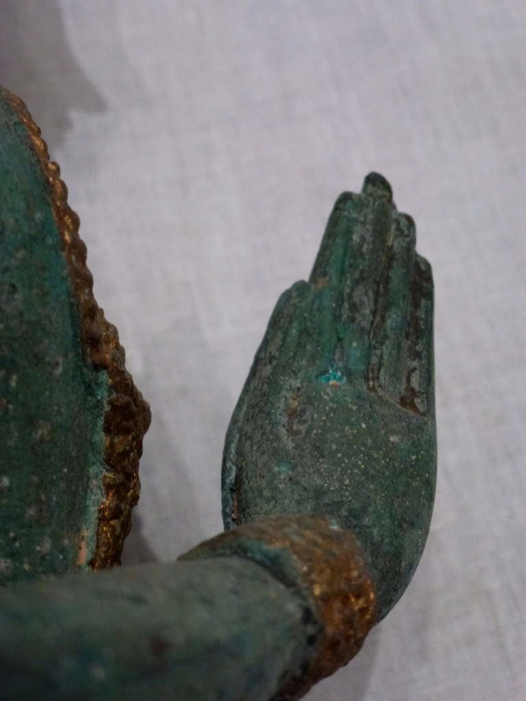 Bronze and Gold Leaf Praying Thai Buddha Sculpture For Sale 3