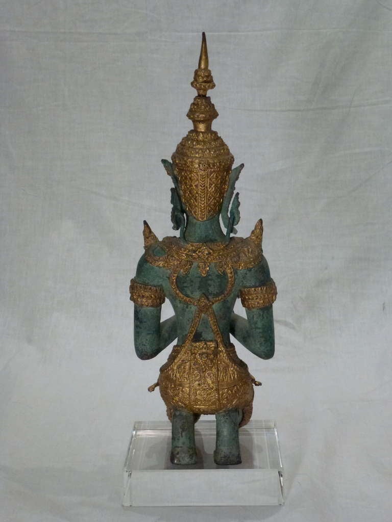 19th Century Bronze and Gold Leaf Praying Thai Buddha Sculpture For Sale