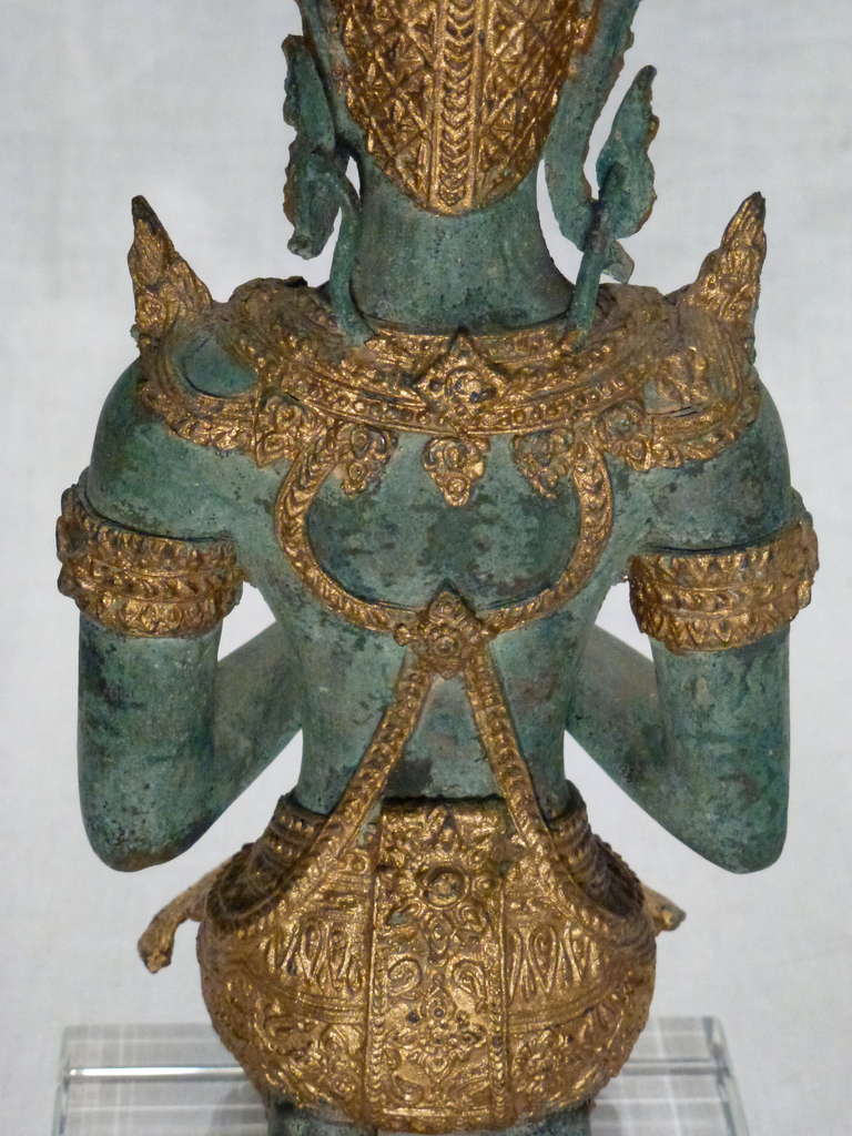 Bronze and Gold Leaf Praying Thai Buddha Sculpture For Sale 1
