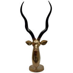 Brass Ibex Antelope Head Sculpture