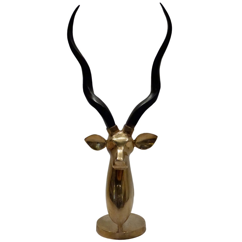 Brass Ibex Antelope Head Sculpture