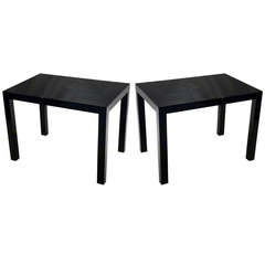 Pair of Black Lacquered Parsons Style Side Tables