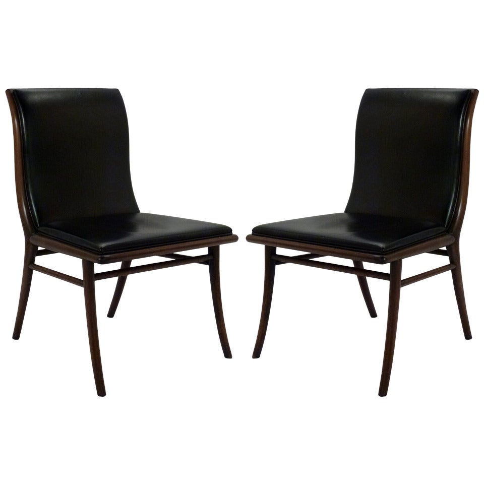 Pair of Robsjohn-Gibbings Sabre Leg Leather Chairs For Sale