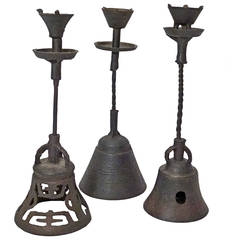 Set of Three 19th Century Chinese Iron Candlesticks