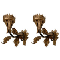 Antique Pair of 19th Century Italian Wrought Iron Pricket Sconces