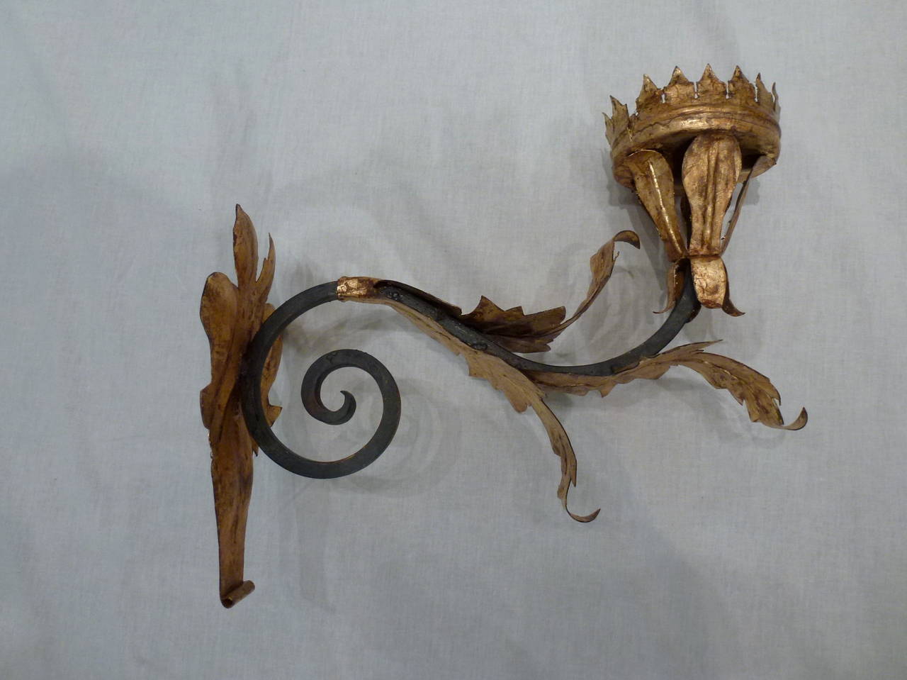 Forged Pair of 19th Century Italian Wrought Iron Pricket Sconces For Sale