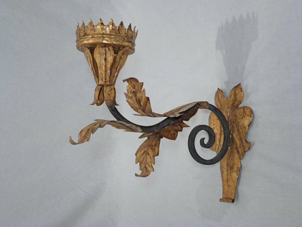 Rococo Pair of 19th Century Italian Wrought Iron Pricket Sconces For Sale
