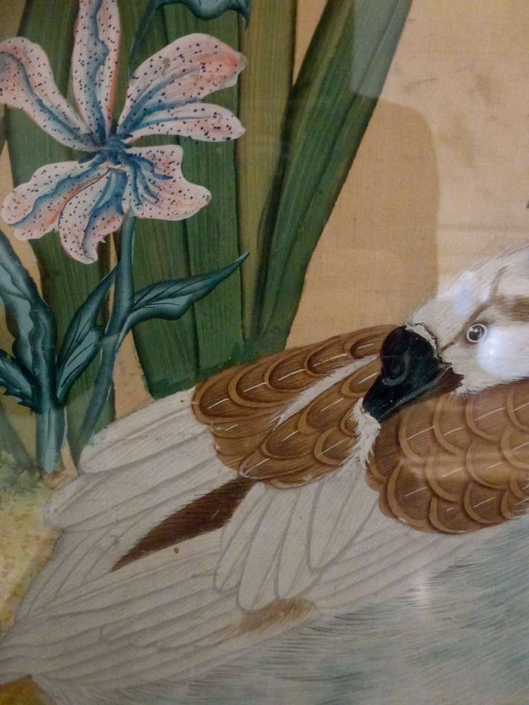 Ink Hand Painted Japanese Silk Panel / Screen with Cherry Blossoms For Sale
