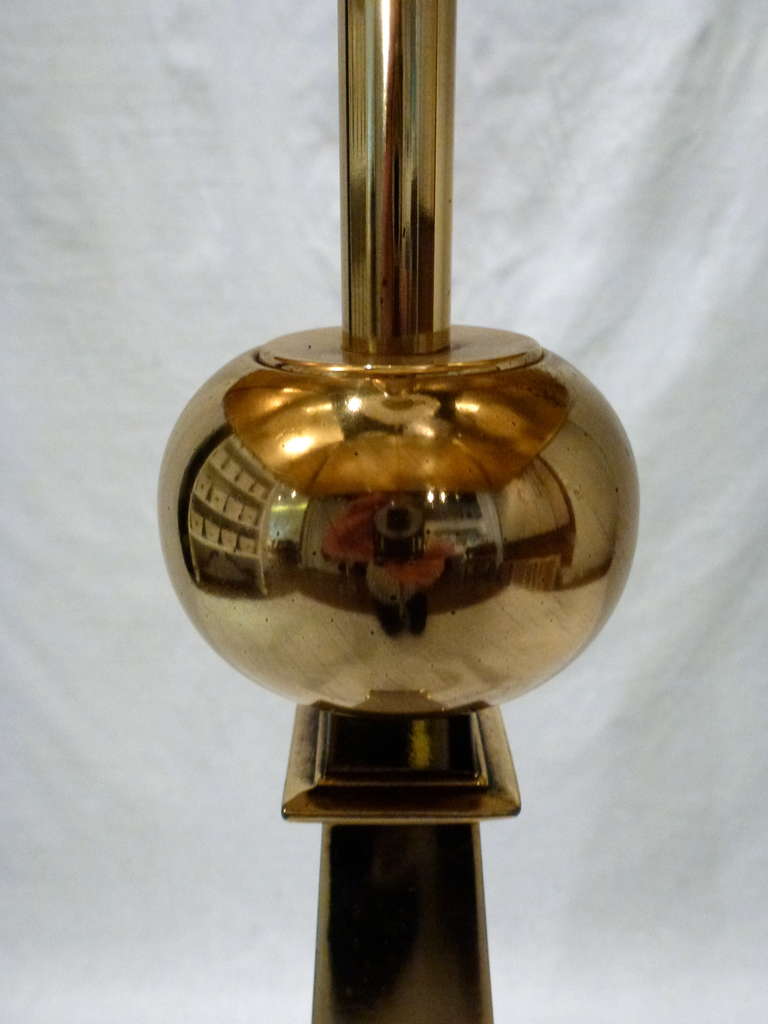 Brass Pair of Stiffel Monumental Obelisk Lamps For Sale