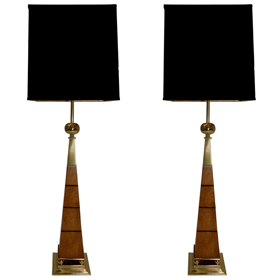 Pair of Stiffel Monumental Obelisk Lamps For Sale