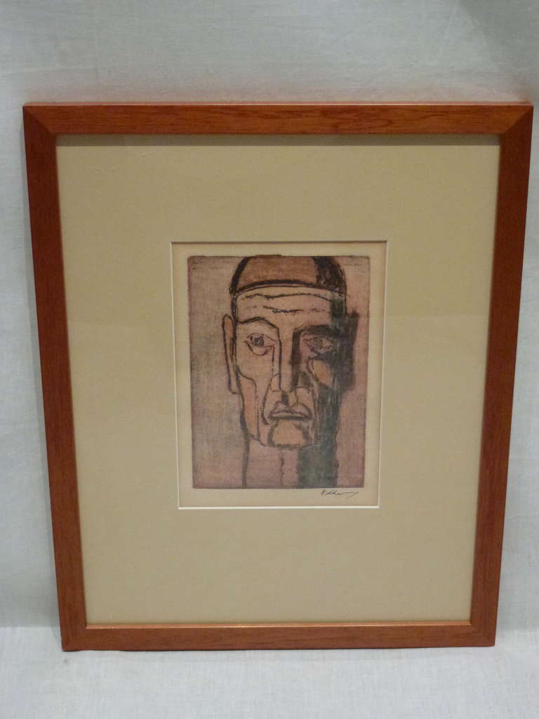 French Original Cubist Movement Block Print Portrait For Sale
