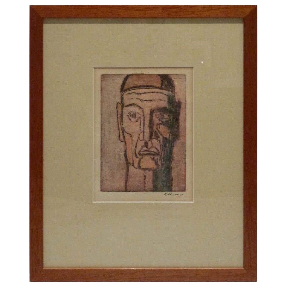 Original Cubist Movement Block Print Portrait For Sale