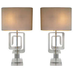 Pair of Les Prismatiques Lucite Lamps