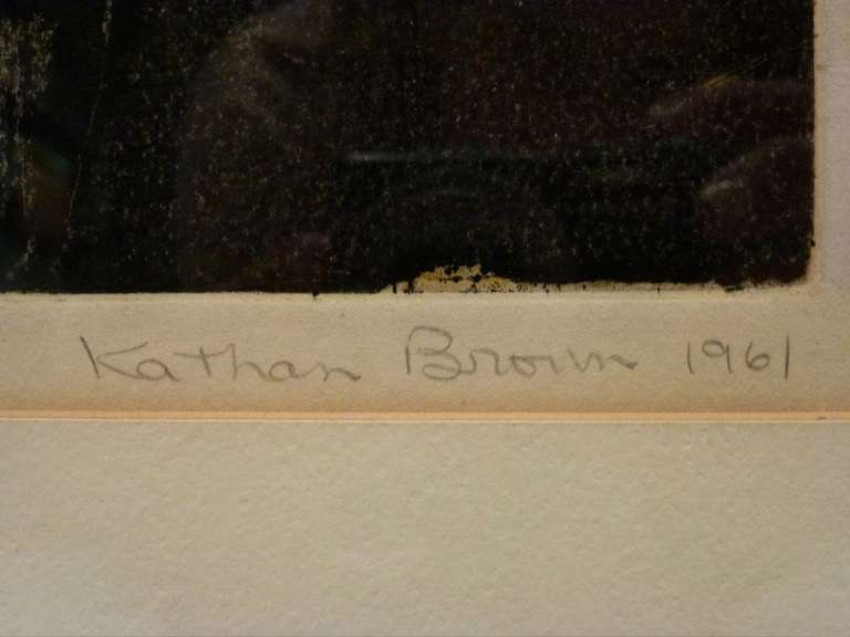 Mid-20th Century Signed Block Print by Kathan Brown Entitled 