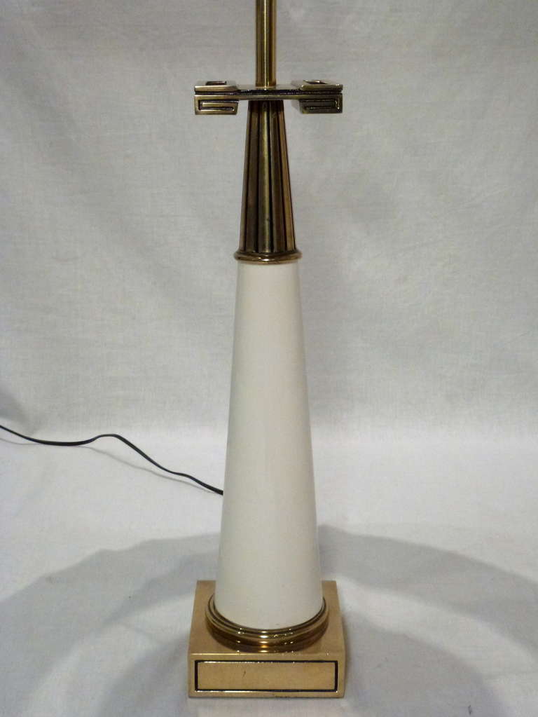 American Pair of Stiffel Greek Key Lamps For Sale