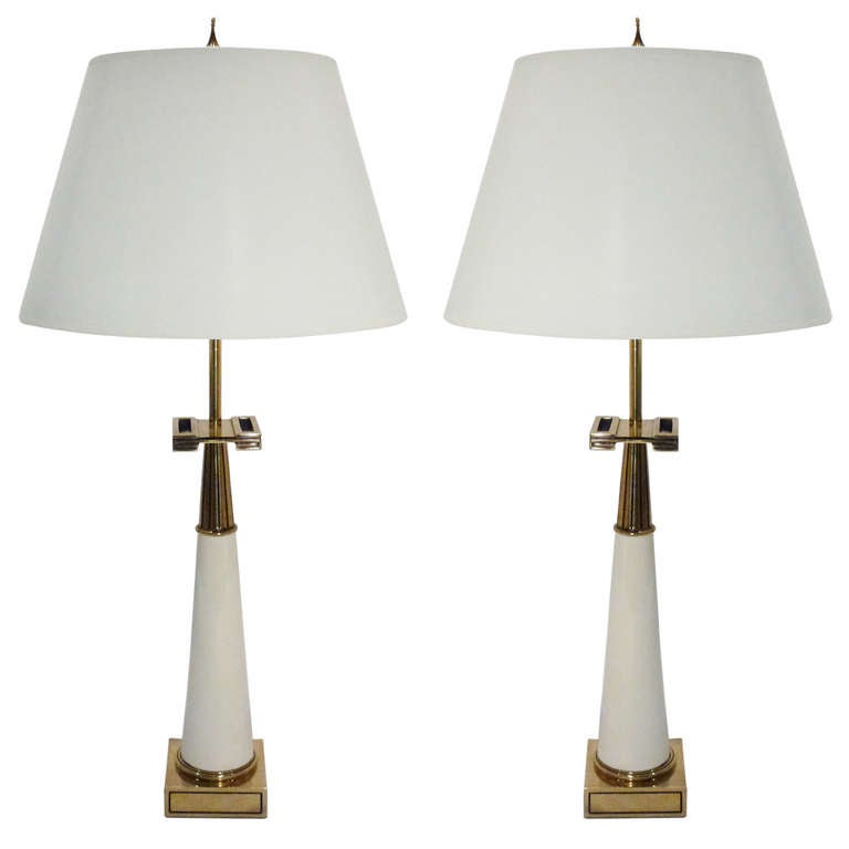 Pair of Stiffel Greek Key Lamps For Sale