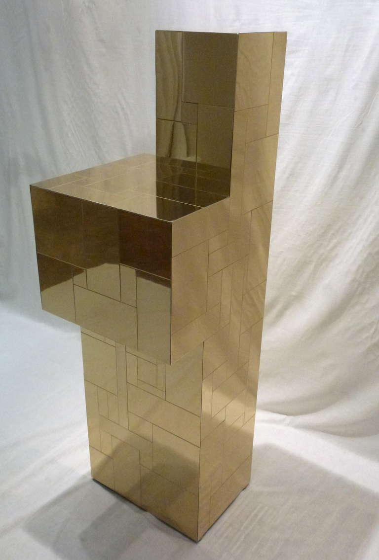 American Paul Evans for Directional Brass Cityscape Art Pedestal For Sale