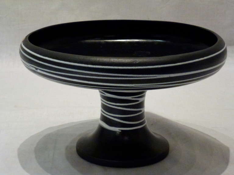 Glazed Set of Haegar Black Pottery Vase and Compote For Sale