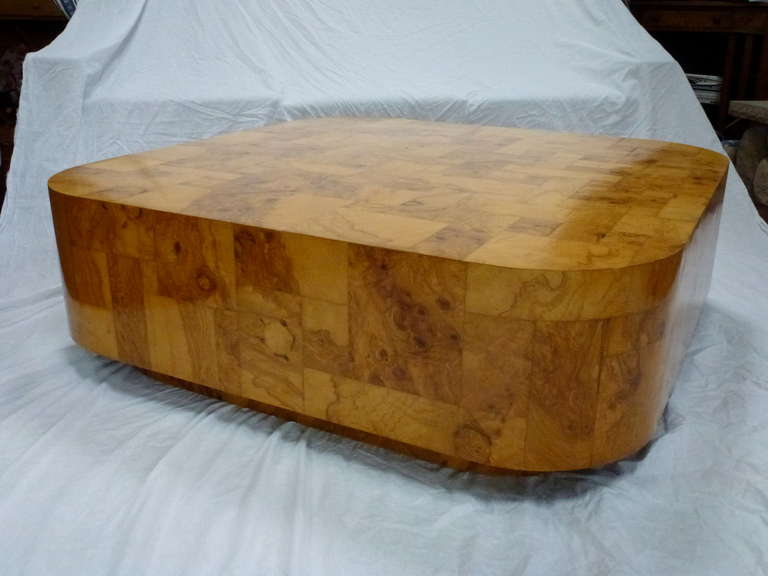 An Exceptional Cityscape Cocktail Table by Paul Evans. Finished in his Signature Veneer Patchwork of Burled Walnut.  Radius Corners.  Beautifully Scaled.