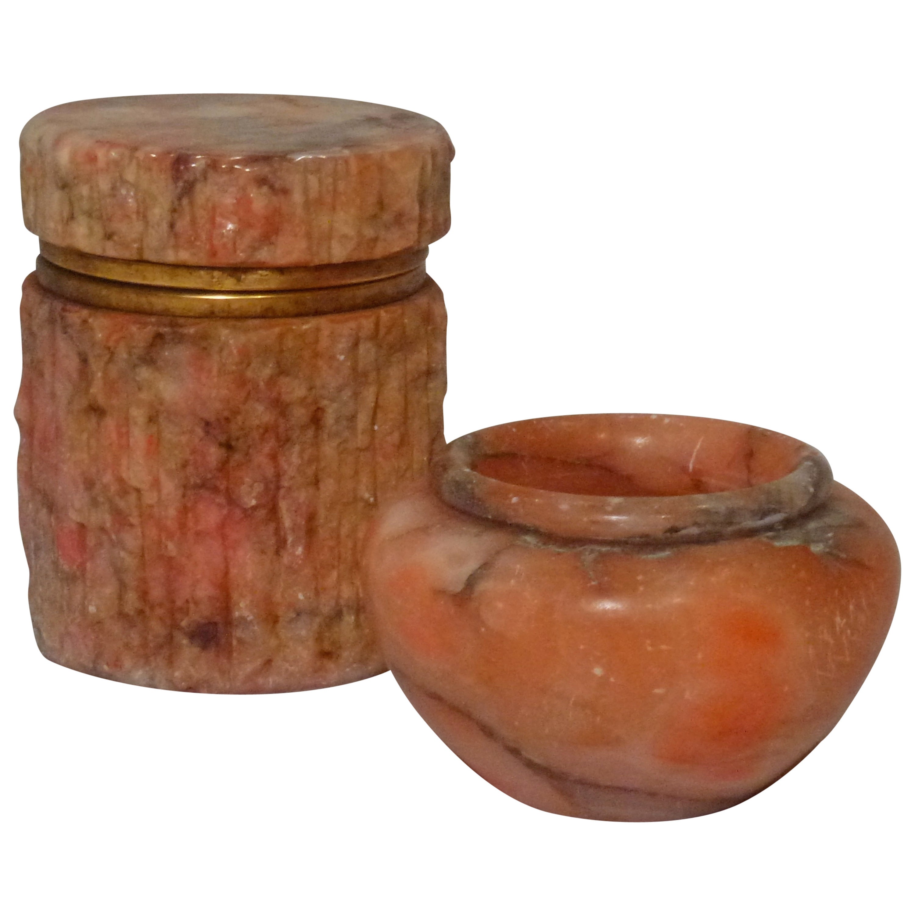 Set of Italian Coral Marble Vessels For Sale