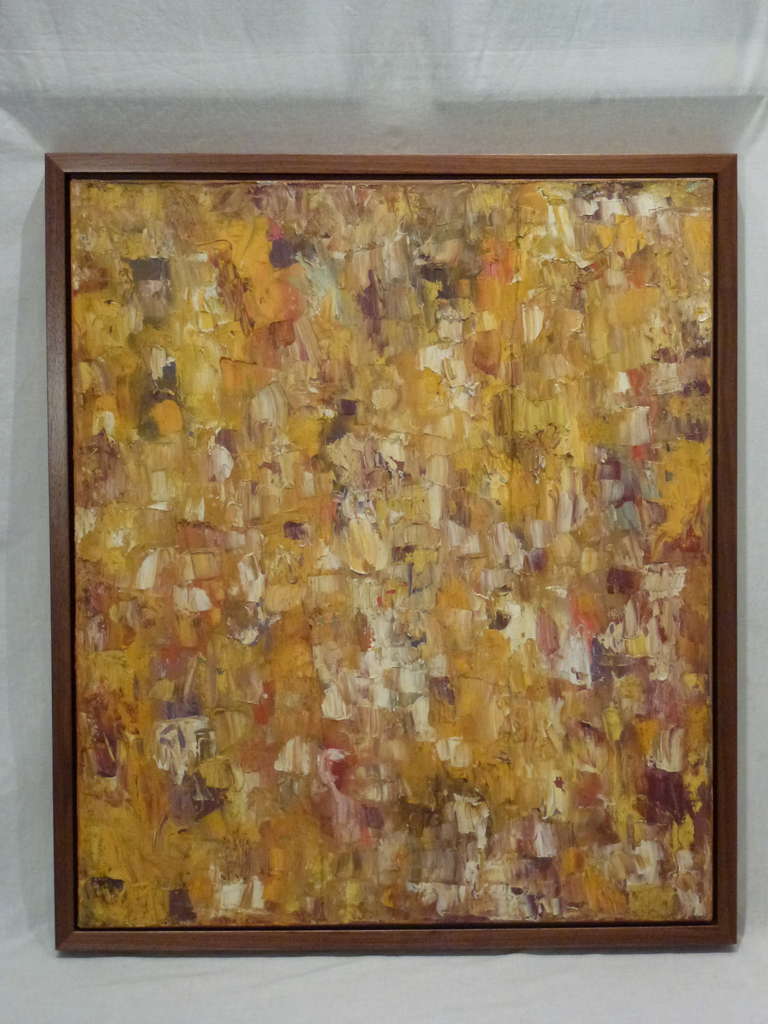 Amazing Abstract Composition using the Palette Knife Impasto Technique.  Chicago Artist. Unsigned.  Beautiful Deep Natural Walnut Frame.