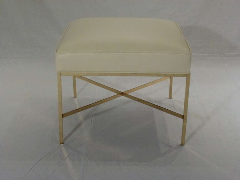 Set of 3 Brass X- Stretcher Base Stools/Benches Designed by Paul McCobb Directional Designs.  #1306.  Completely Restored. Polish Brass Frames and Seat Cushions Upholstered in Creamy 