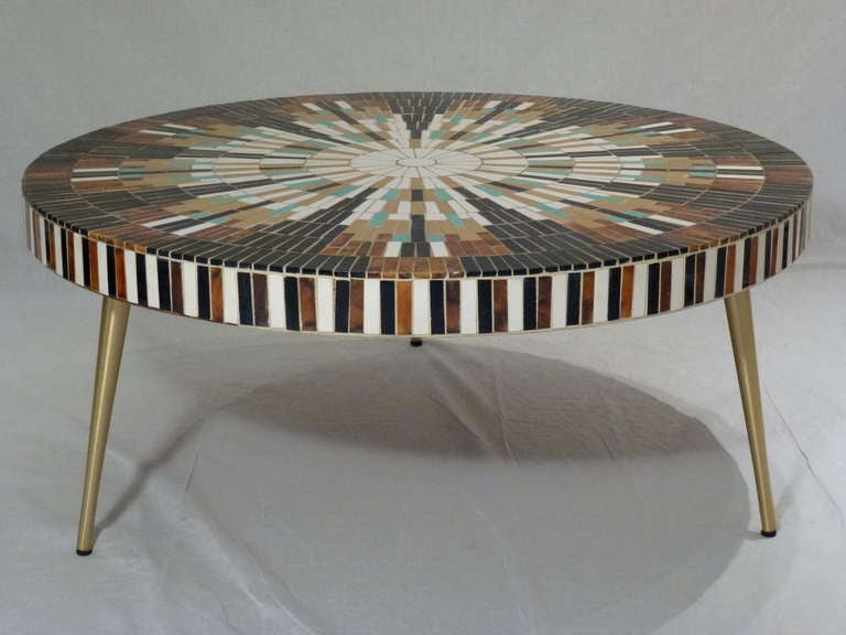 Brass Mosaic Tile Sunburst Coffee Table