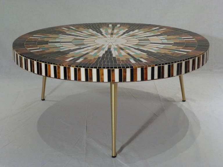 Mid-20th Century Mosaic Tile Sunburst Coffee Table