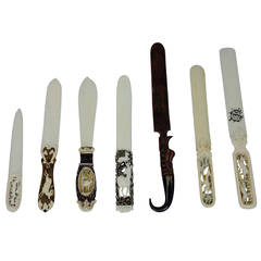 7 victorian ivory and wood paperknives with elaborate carvings