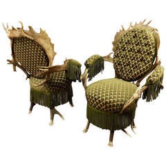 Two Rare Antler Parlour Armchairs, Austria, circa 1880 11