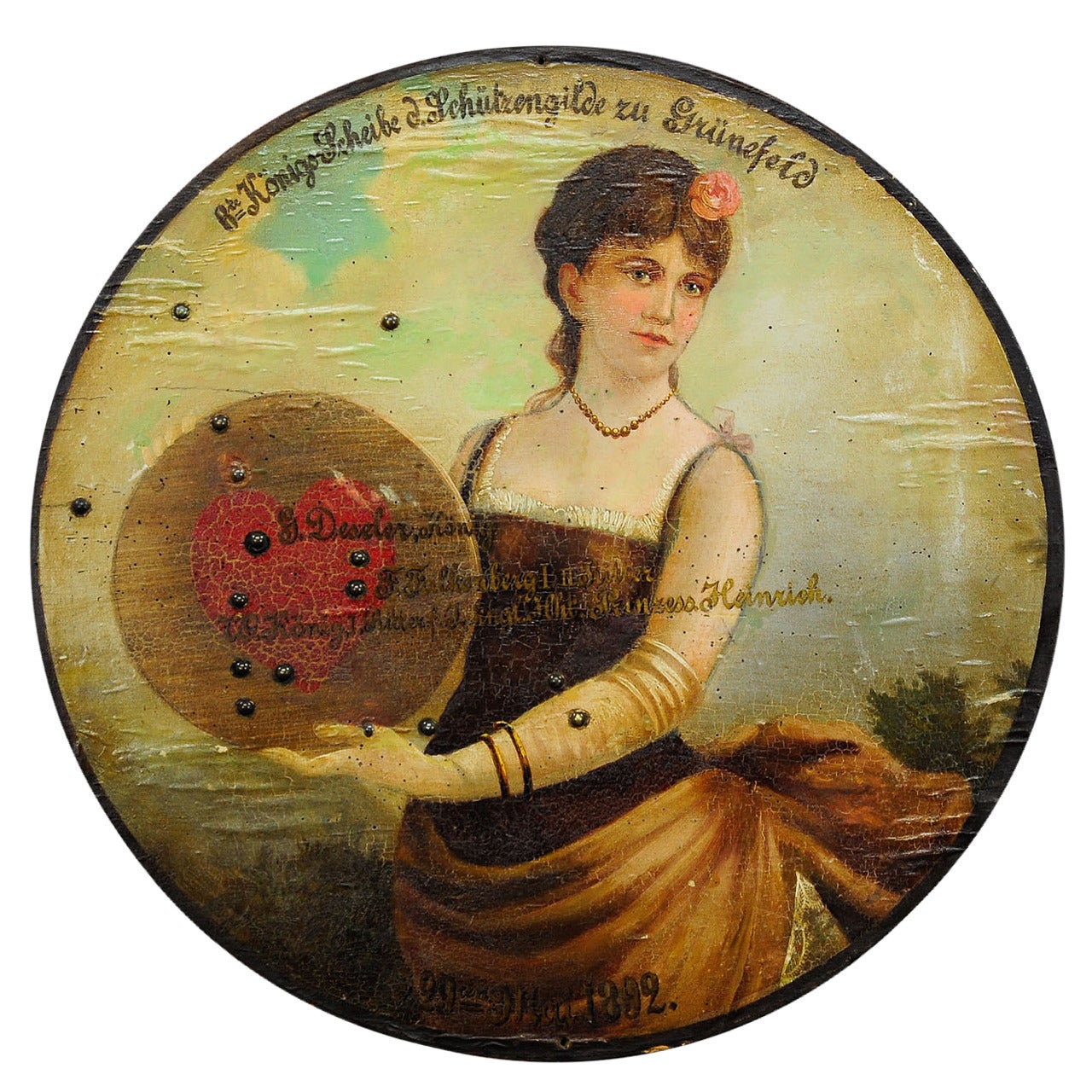 An Antique Handpainted Shooting Target, Oil on Wood 1892