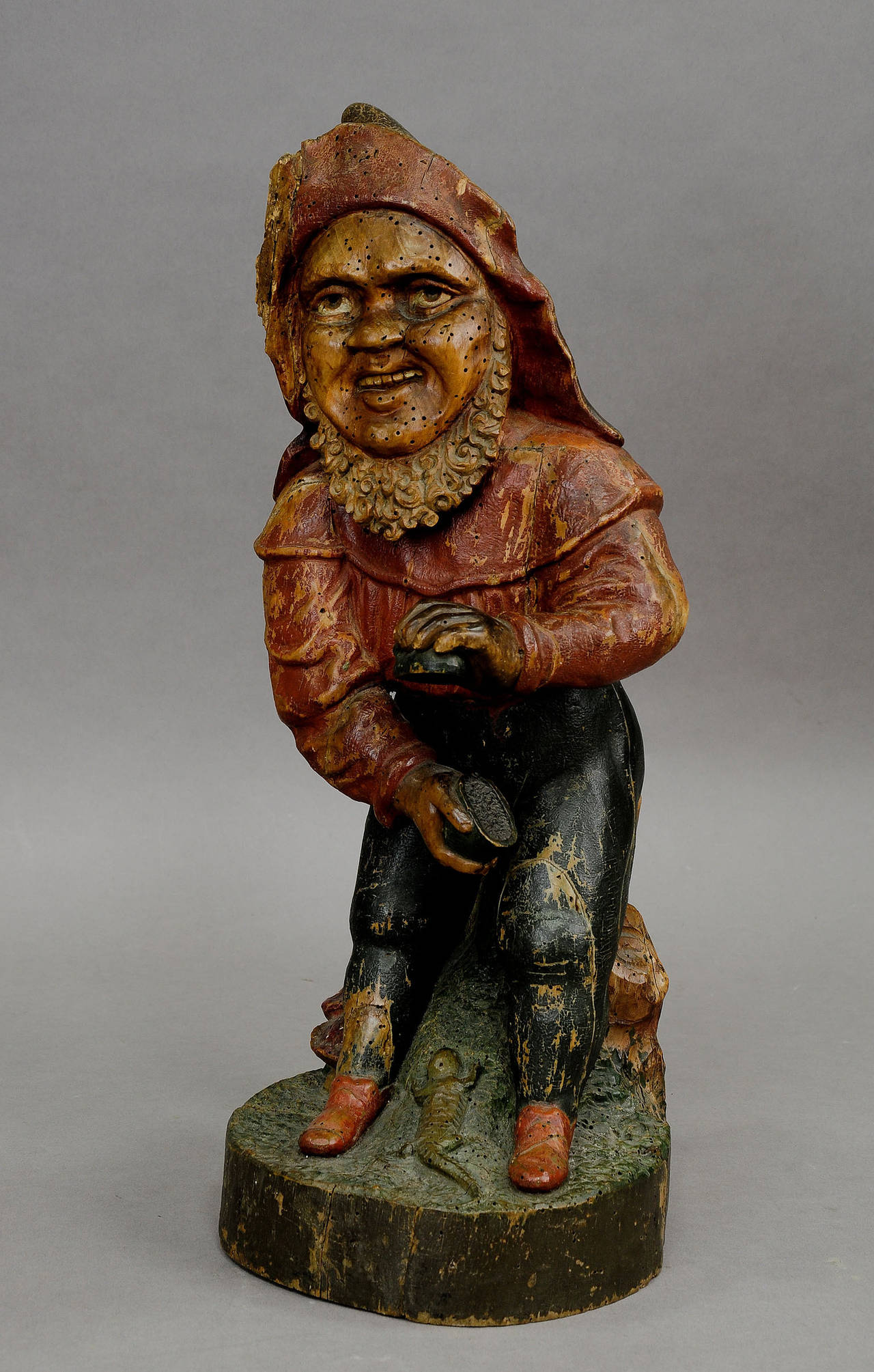 Whimsical Carving of a Dwarf with Snuffbox, 19th Century For Sale at 1stdibs
