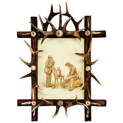 Black Forest Antler Picture Frame with Humorous Print by Geilfus
