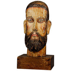 Early 16th Century Carved and Painted Head of Christ