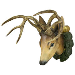 Black Forest Carved Wood Sika Deer Head circa 1920