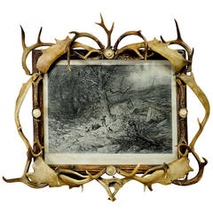 Large Black Forest Antler Picture Frame with Print