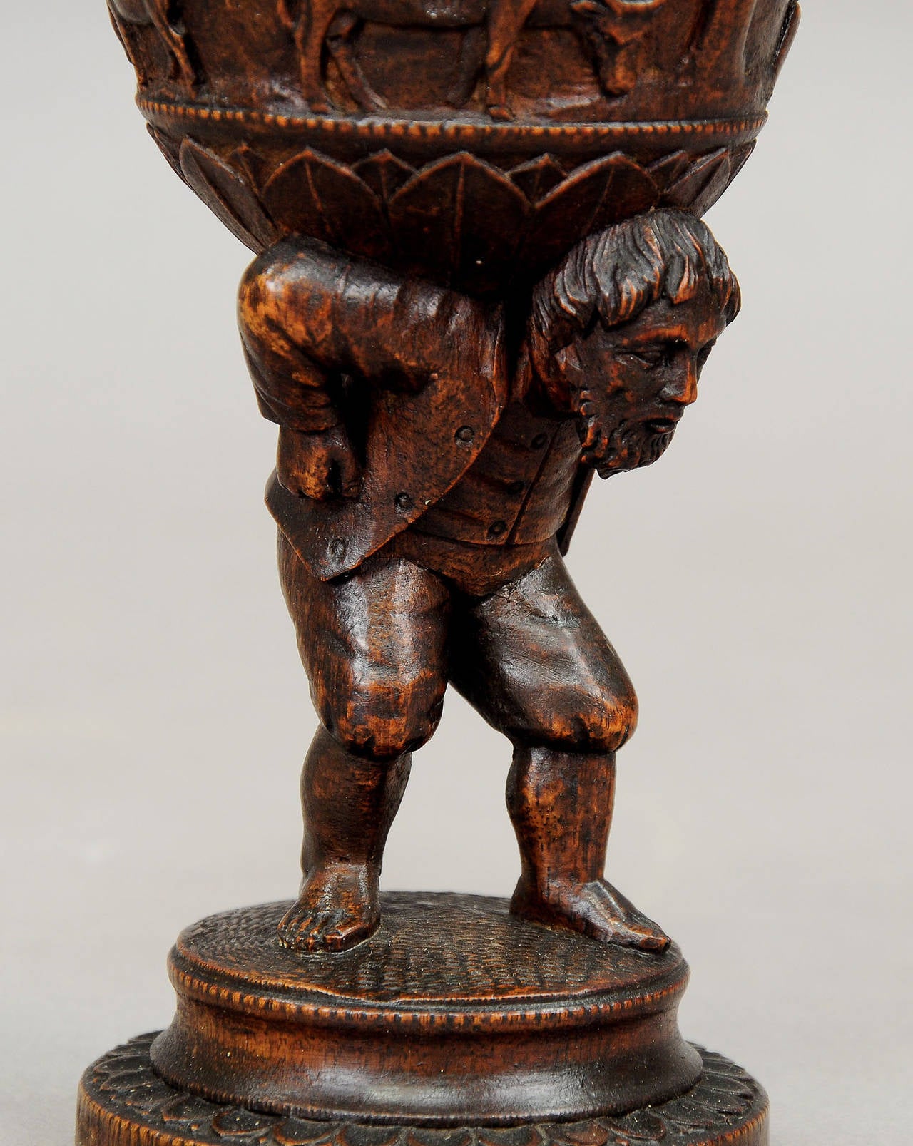 19th Century Figural Carved Wood Folk Art Humidor Tobacco Box