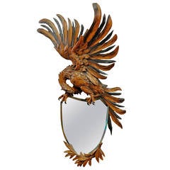 Antique Carved Wood Eagle Wall Mirror