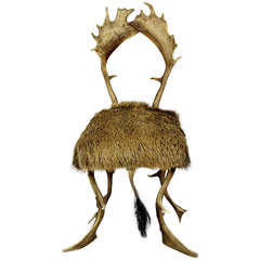 black forest antler chair with wildboar coat ca. 1860